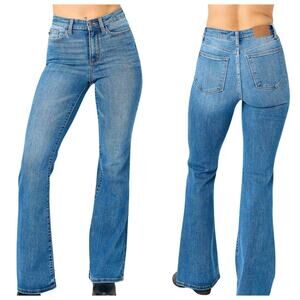 Judy Blue Slim Bootcut Jeans Women 0/24 High Rise Stretch Light Wash Raw Hem
